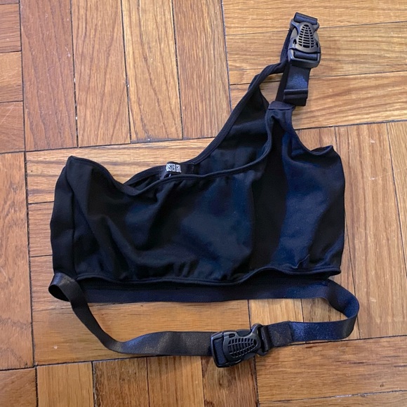 Dolls Kill Poster Girl One Shoulder Crop Bandeau Top with Buckle Straps - Picture 1 of 4